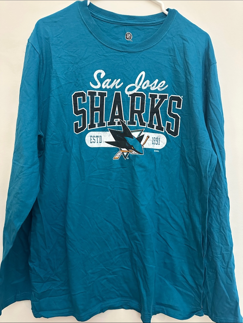 NHL San Jose Sharks Long Sleeve Teal Graphic Tee